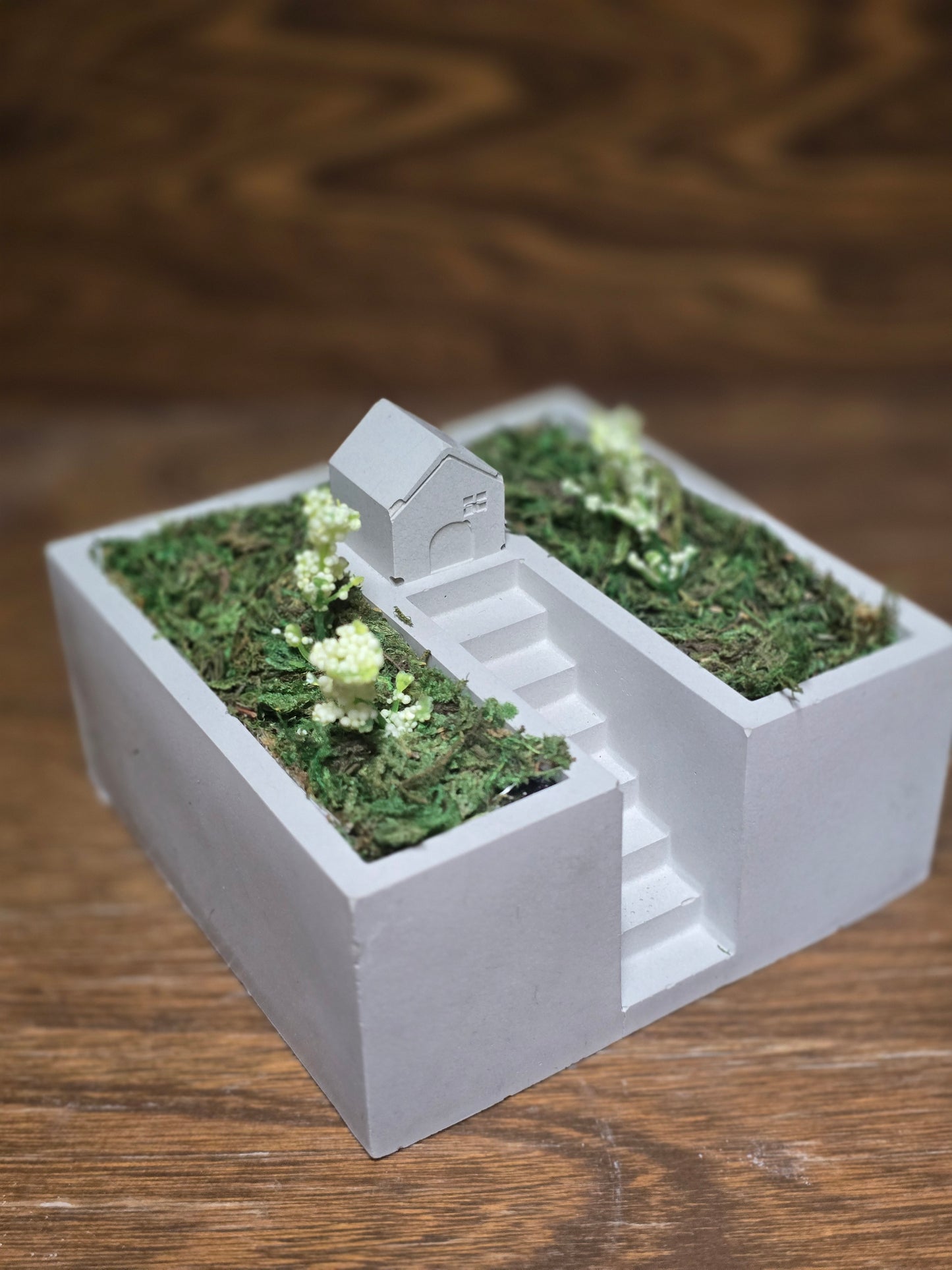 Decorative Concrete Vase - Mini House with Garden (decoration not included)