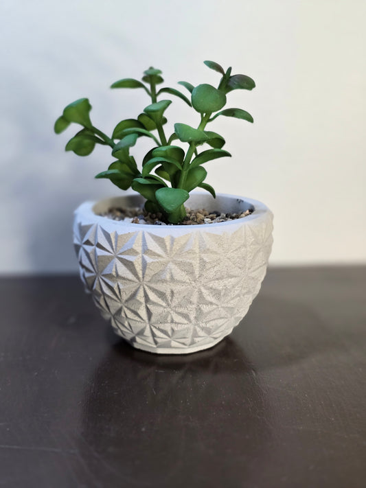 Decorative Concrete Planter with Geometric Texture (Decoration not included)