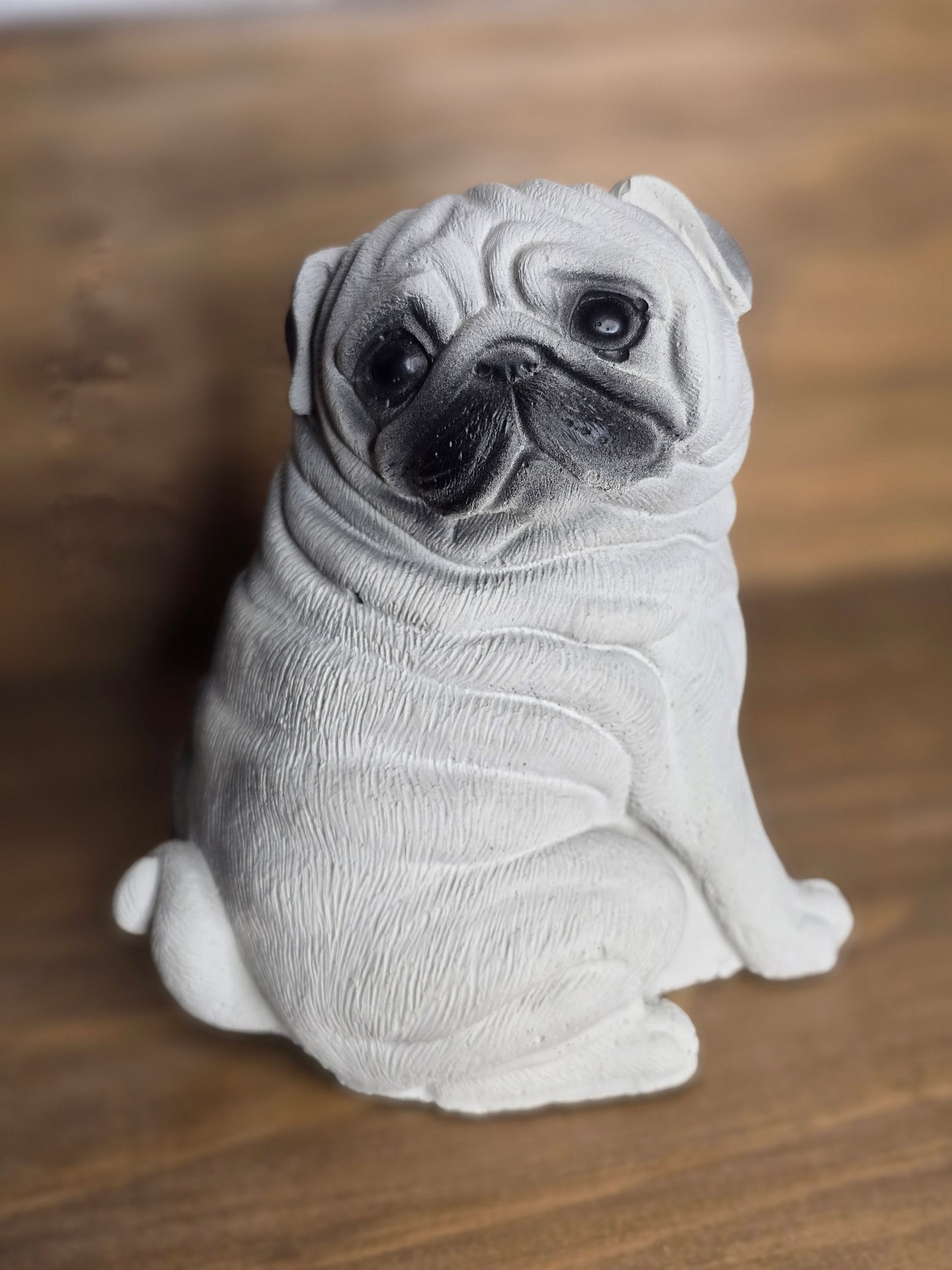 Concrete Pug Sculpture – Expressive Dog Statue for Pug Lovers - Lifetime Replacement Guarantee
