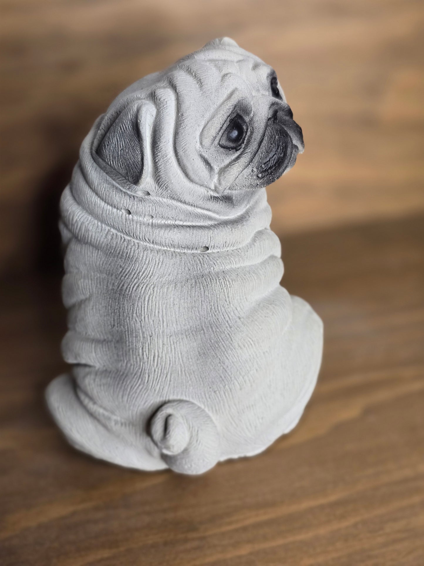 Concrete Pug Sculpture – Expressive Dog Statue for Pug Lovers - Lifetime Replacement Guarantee