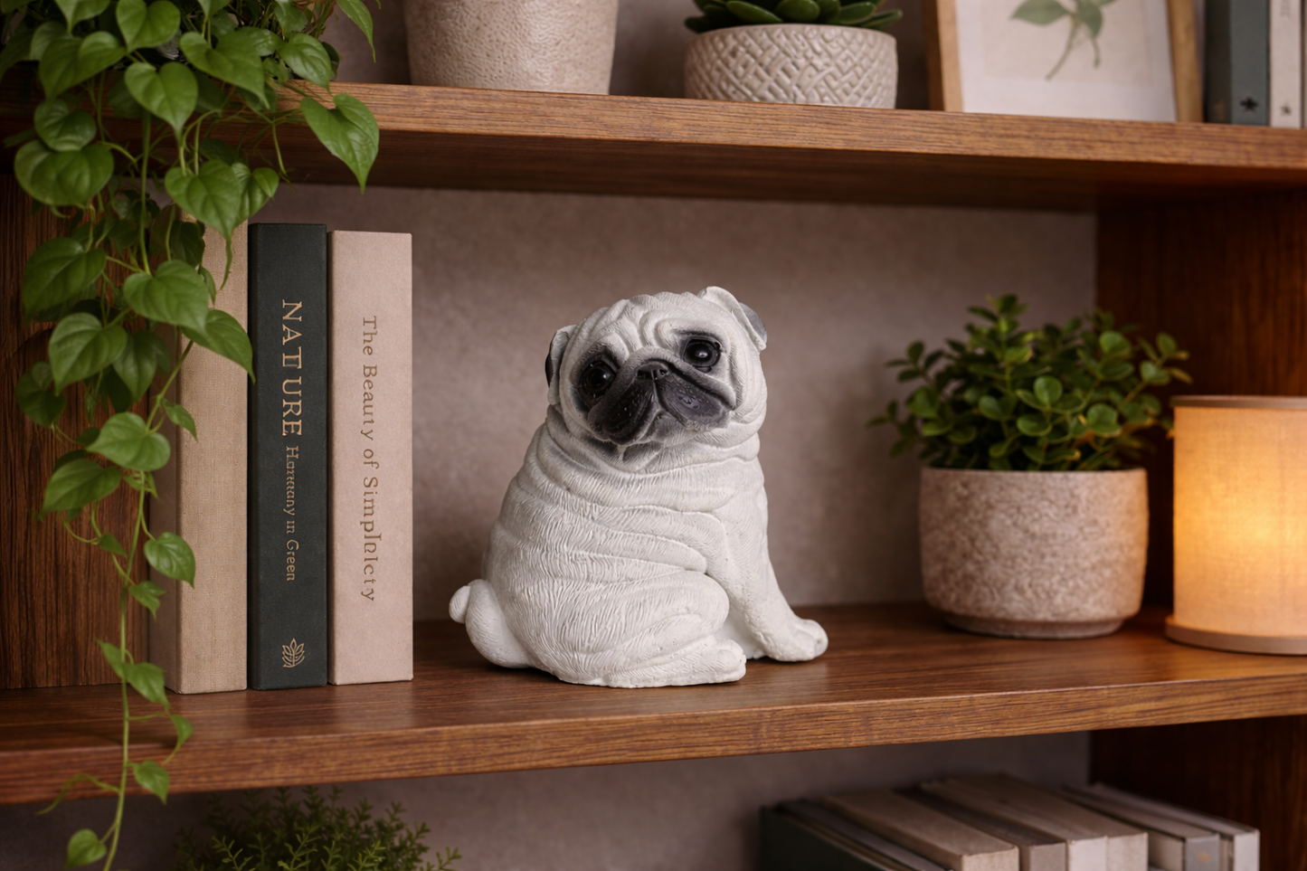 Concrete Pug Sculpture – Expressive Dog Statue for Pug Lovers - Lifetime Replacement Guarantee